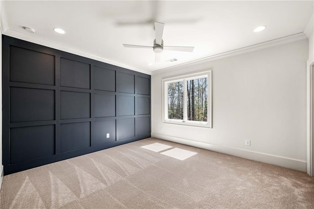 605 Claxton Ln, Milton, GA 30004 - unfurnished bedroom featuring crown molding, carpet floors, a decorative wall, baseboards, and recessed lighting