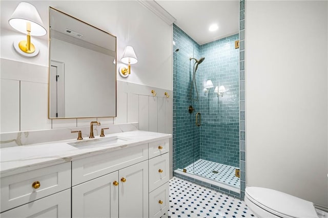605 Claxton Ln, Milton, GA 30004 - full bathroom with vanity, visible vents, toilet, and a shower stall