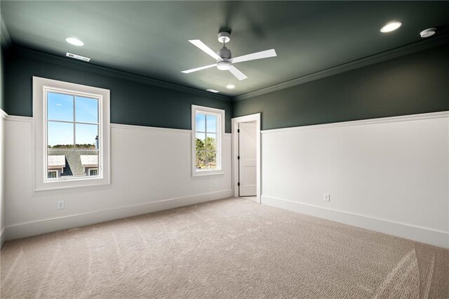 605 Claxton Ln, Milton, GA 30004 - unfurnished room featuring carpet flooring, a ceiling fan, ornamental molding, and recessed lighting