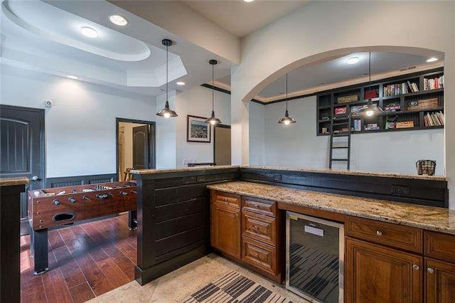 1363 Foxhound Trl, Ranger, GA 30734 - indoor dry bar featuring wine cooler, a raised ceiling, recessed lighting, pendant lighting, and light wood finished floors