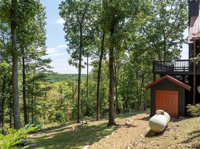 1363 Foxhound Trl, Ranger, GA 30734 - view of yard featuring a wooded view and a wooden deck