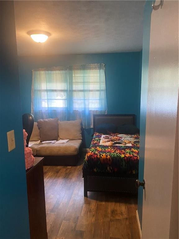 bedroom with dark hardwood / wood-style floors