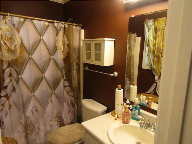 274 Griffith St, Winder, GA 30680 - bathroom with toilet, vanity, and a shower with curtain