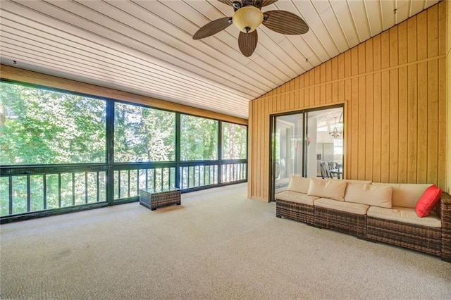 1019 Whippoorwill Rd, Monticello, GA 31064 - sunroom with vaulted ceiling, a ceiling fan, and an outdoor living space