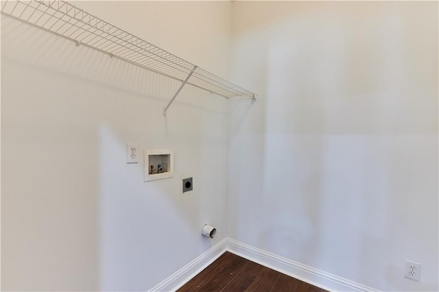 clothes washing area featuring washer hookup, hardwood / wood-style flooring, and hookup for an electric dryer