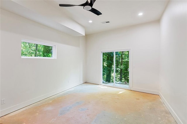 unfurnished room with ceiling fan