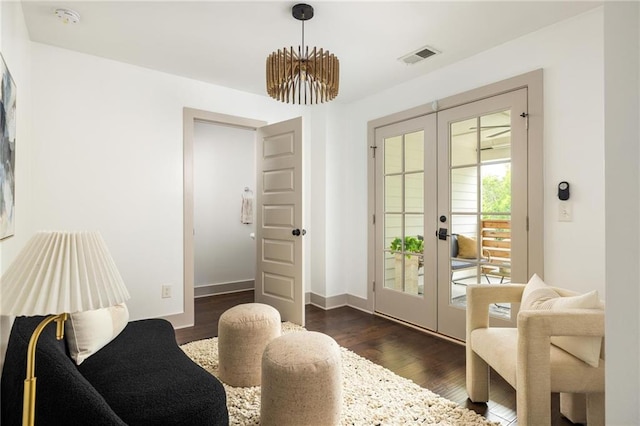 1196 Wylie St SE, Atlanta, GA 30316 - living area with french doors, dark wood-style flooring, and baseboards