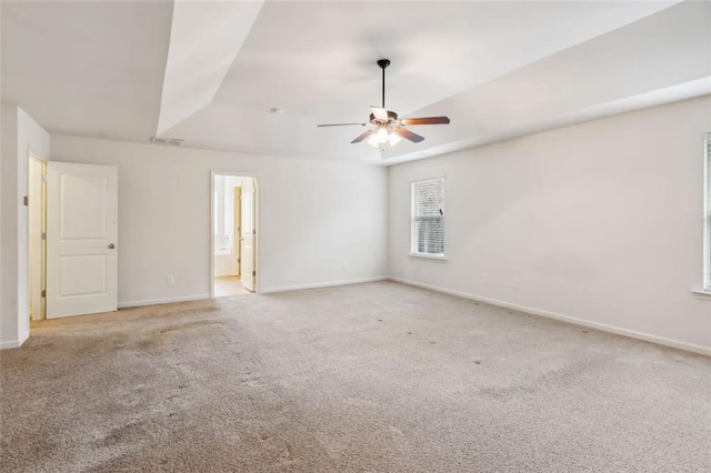 spare room with light carpet and ceiling fan