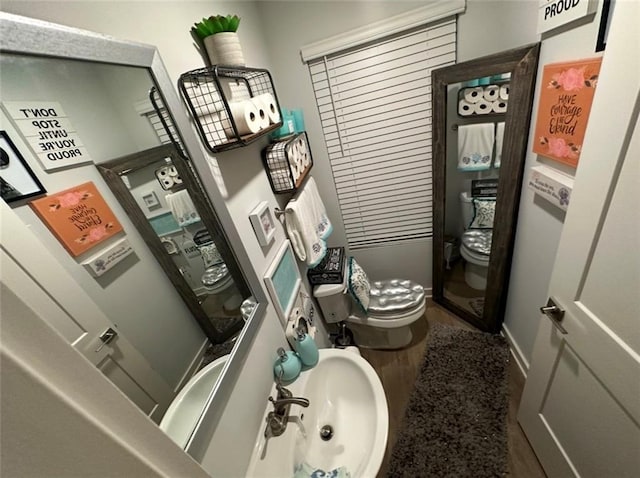 bathroom featuring sink, hardwood / wood-style flooring, and toilet