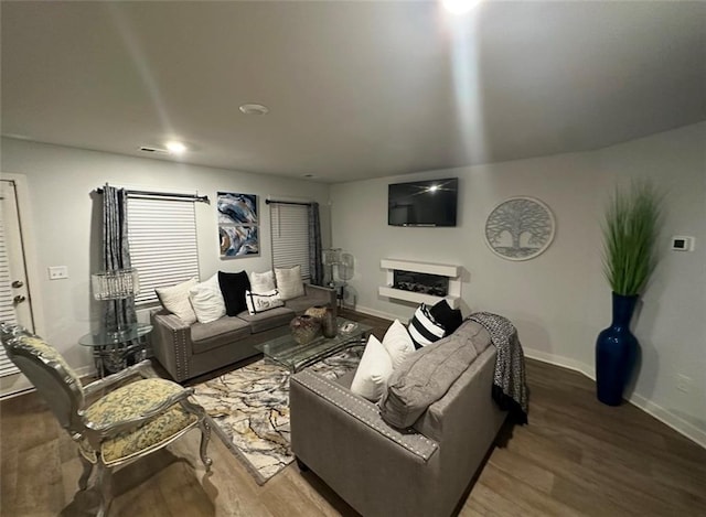 living room with hardwood / wood-style flooring