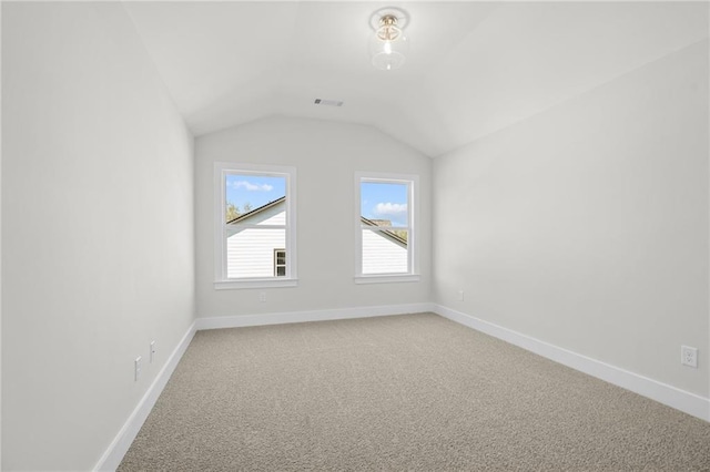 additional living space with carpet and vaulted ceiling