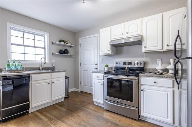 kitchen featuring white cabinetry, stainless steel appliances, dark wood-type flooring, and sink