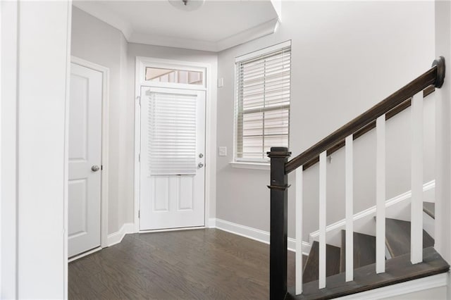 164 Blakemore Dr, Smyrna, GA 30080 - foyer featuring wood finished floors, stairs, and crown molding