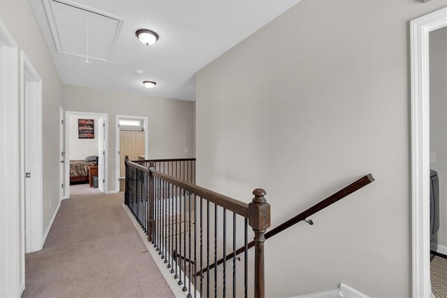 7 Wilmer Way, Cartersville, GA 30120 - hallway with an upstairs landing, attic access, and light colored carpet