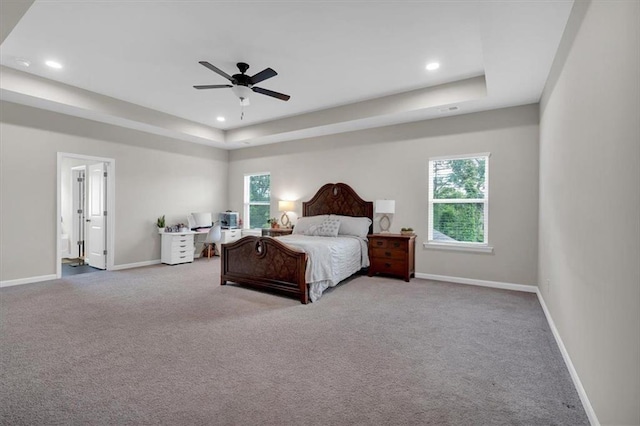 7 Wilmer Way, Cartersville, GA 30120 - carpeted bedroom with a tray ceiling, recessed lighting, and a ceiling fan