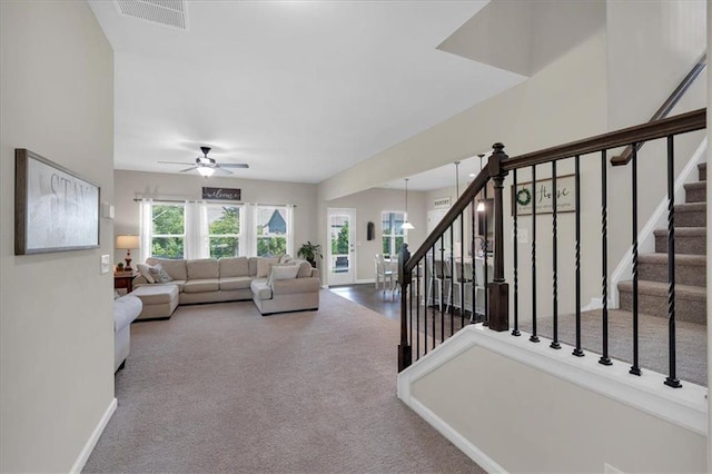 7 Wilmer Way, Cartersville, GA 30120 - carpeted living area with a ceiling fan and stairway