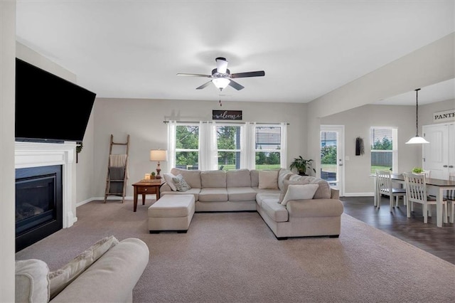 7 Wilmer Way, Cartersville, GA 30120 - living area with ceiling fan and a glass covered fireplace