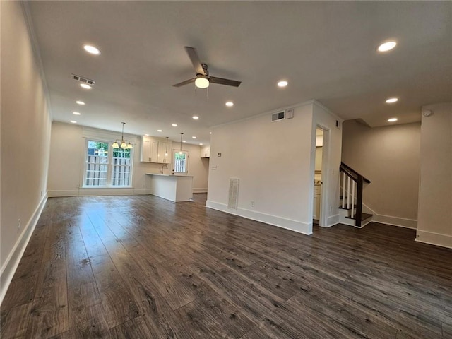 5 George Wythe Pl NW, Atlanta, GA 30318 - unfurnished living room with dark hardwood / wood-style flooring and ceiling fan