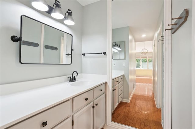 bathroom featuring wood-type flooring and vanity