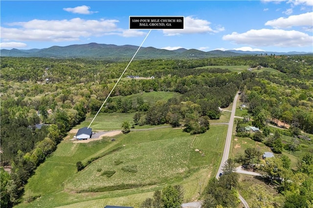 birds eye view of property featuring a mountain view