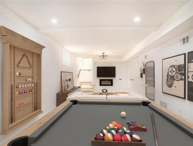 rec room with visible vents, recessed lighting, and pool table