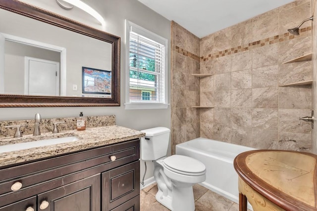 5400 Francis Ave, Stone Mountain, GA 30087 - bathroom with vanity, toilet, tile patterned flooring, and shower / bath combination
