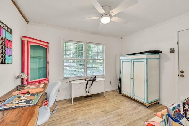 5400 Francis Ave, Stone Mountain, GA 30087 - home office with ornamental molding, a ceiling fan, and light wood-style flooring