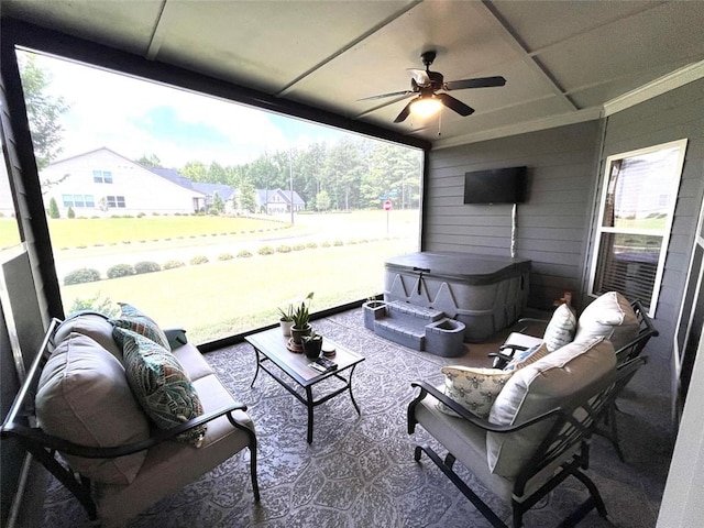 view of patio / terrace featuring ceiling fan and an outdoor hangout area