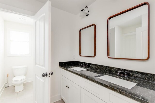 bathroom featuring tile patterned flooring, vanity, and toilet