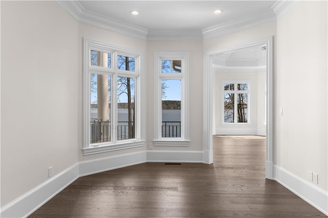 1070 Prosperity Pt, Greensboro, GA 30642 - empty room with dark wood-style floors, baseboards, ornamental molding, and recessed lighting