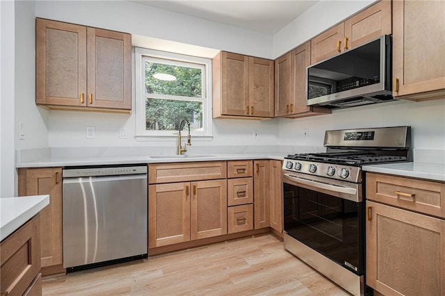 657 Stratford Green Way, Avondale Estates, GA 30002 - kitchen featuring appliances with stainless steel finishes, a sink, light wood-style floors, and light countertops