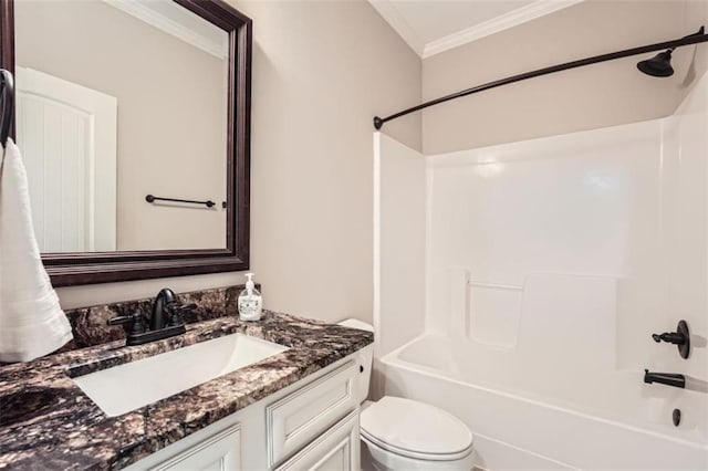 46 Grand Georgian Ct NE, Cartersville, GA 30121 - full bathroom featuring ornamental molding,  shower combination, vanity, and toilet