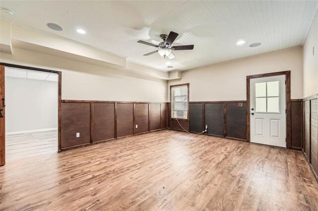 46 Grand Georgian Ct NE, Cartersville, GA 30121 - unfurnished bedroom with a wainscoted wall, light wood finished floors, recessed lighting, a ceiling fan, and cooling unit