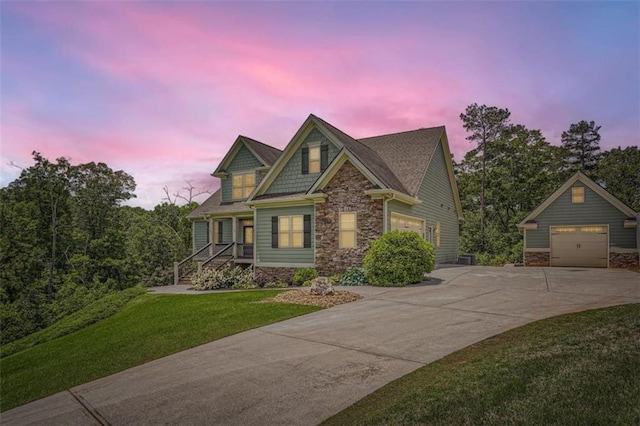 46 Grand Georgian Ct NE, Cartersville, GA 30121 - craftsman-style house featuring stone siding, concrete driveway, and a front yard