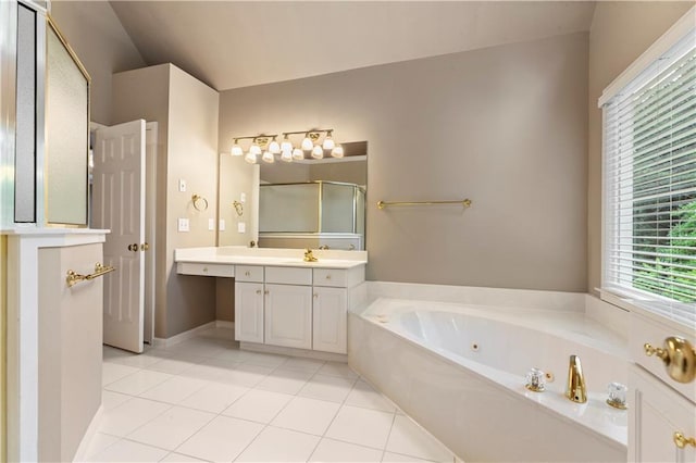 915 Summer Wind Pl, Roswell, GA 30075 - full bath featuring tile patterned flooring, a whirlpool tub, vanity, and a shower stall