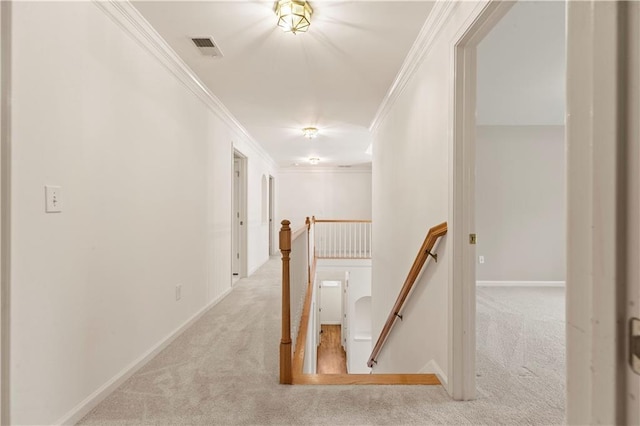 915 Summer Wind Pl, Roswell, GA 30075 - hall featuring an upstairs landing, carpet, ornamental molding, and baseboards