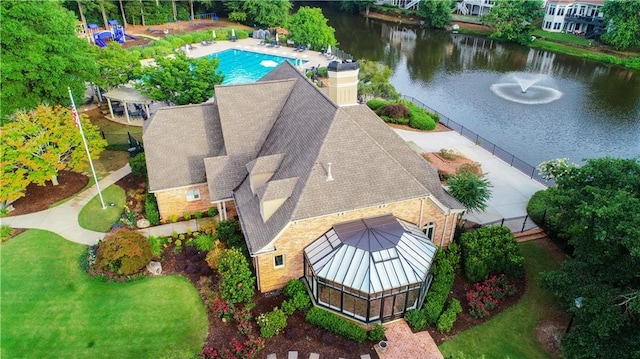915 Summer Wind Pl, Roswell, GA 30075 - aerial view of property and surrounding area with a nearby body of water and a pool