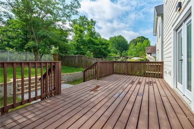 deck with a fenced backyard