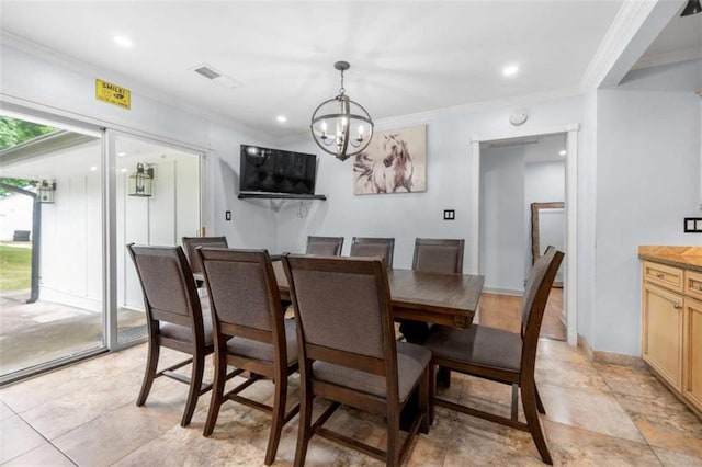 2021 Sherwood Dr SE, Marietta, GA 30062 - dining space featuring ornamental molding, a chandelier, and recessed lighting