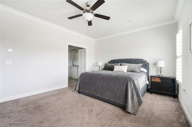2026 Forte Ln, Alpharetta, GA 30009 - carpeted bedroom featuring multiple windows, crown molding, baseboards, and ceiling fan