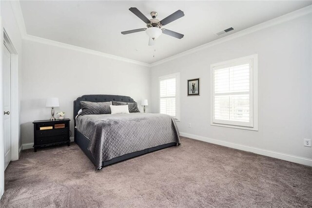 2026 Forte Ln, Alpharetta, GA 30009 - carpeted bedroom with crown molding, baseboards, and ceiling fan