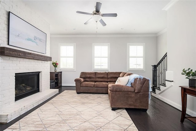 2026 Forte Ln, Alpharetta, GA 30009 - living room with wood finished floors, baseboards, stairs, and crown molding
