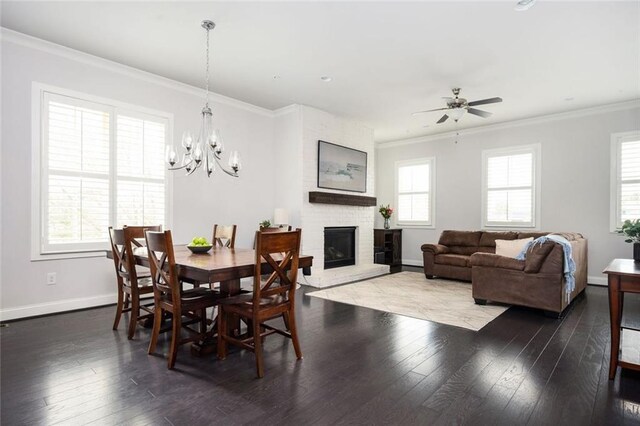 2026 Forte Ln, Alpharetta, GA 30009 - dining room featuring hardwood / wood-style floors, ornamental molding, ceiling fan, a chandelier, and baseboards