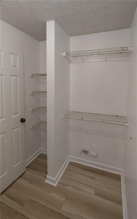 walk in closet with light wood-style floors