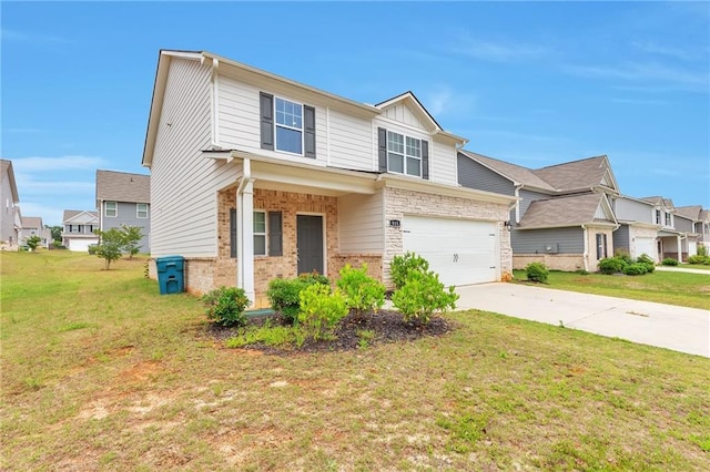513 Moline Way, Locust Grove, GA 30248 - view of front of house featuring driveway, a front lawn, brick siding, and an attached garage