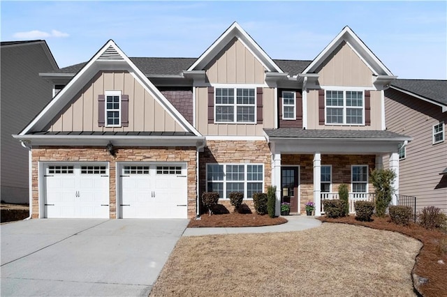 craftsman-style home featuring a porch and a garage