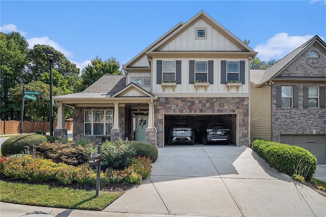 craftsman inspired home with a garage