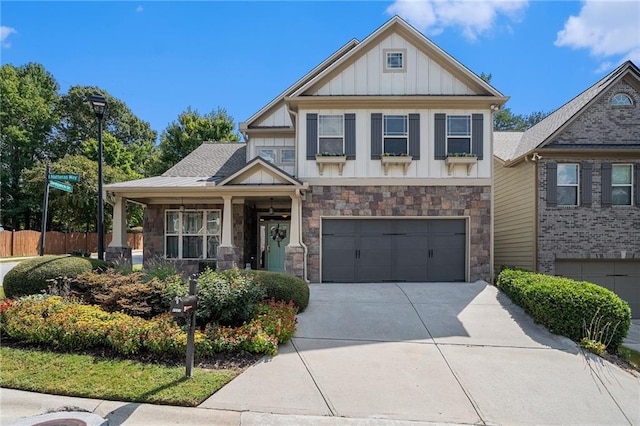 craftsman inspired home with a garage