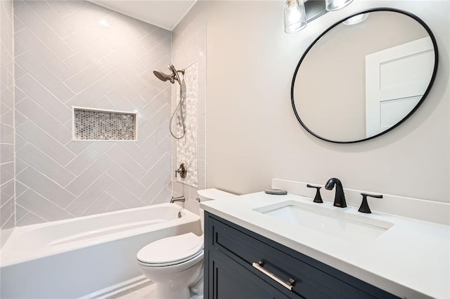 bathroom with tile patterned floors, toilet, vanity, and walk in shower