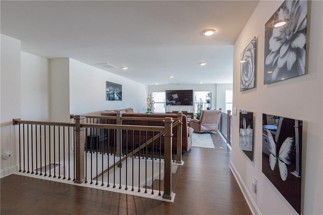 interior space with dark hardwood / wood-style floors